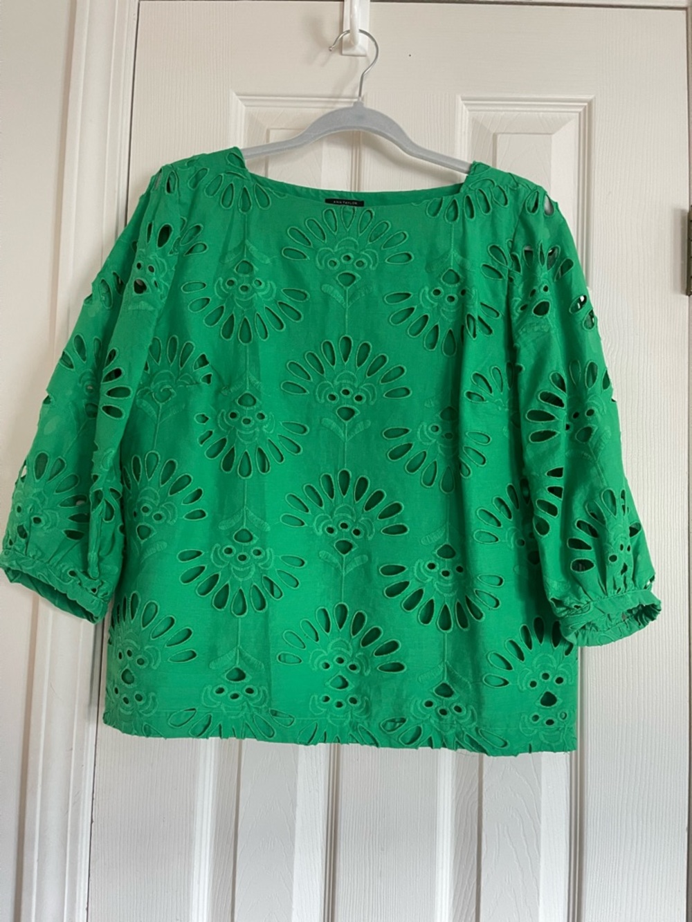 Ann Taylor Green Eyelet Peasant Blouse